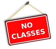 red square sign that says no classes